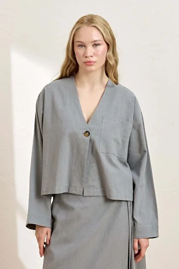 Ceylan Otantik Gray Organic Linen Single Pocket Jacket