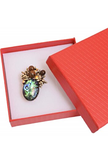 PUFO Elegant women's brooch Pufo Glamour with stone and colored pebbles, green