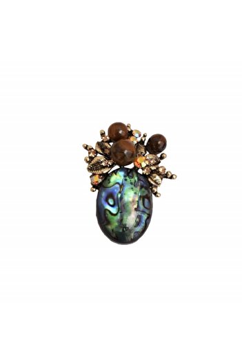 PUFO Elegant women's brooch Pufo Glamour with stone and colored pebbles, green
