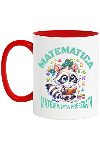 StoryGift Romania Cana Cu Sconcs Cu Caiet Matematica Cifre Text Matematica Materia Mea Preferata S, Cu Maner Rosu Stg
