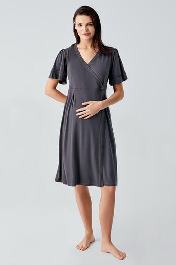Artış Short Sleeve Stretchy Viscous Maternity Dressing Gown Nightgown Set