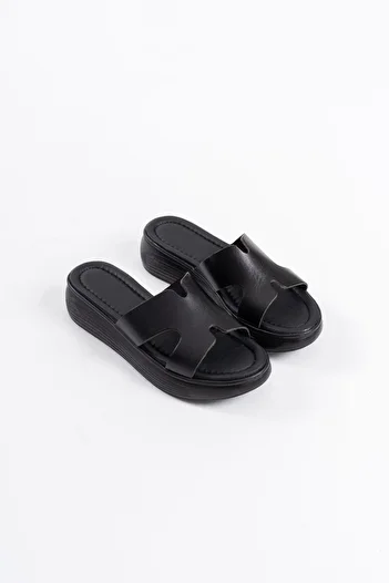 EMOYRA Borlina Black Genuine Leather Slippers