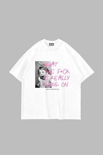 Sekizbiraltı Tricou alb oversize unisex cu imprimeu What The F*ck