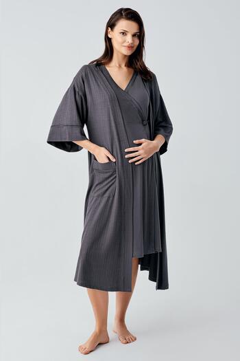 Artış Short Sleeve Stretchy Viscous Maternity Dressing Gown Nightgown Set