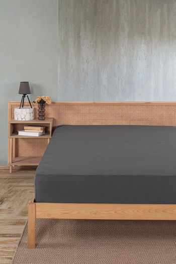 Karden Flower Premium 100% Cotton Double Combed Cotton Elastic Sheet - Anthracite