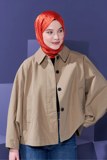 Modakaşmir Orange Jacquard Shawl