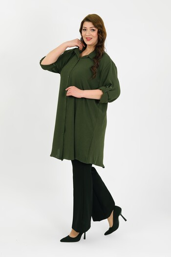 By Alba Collection Women's Khaki Ayrobi̇n Large Size Tunic