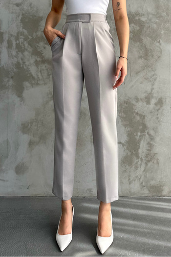 macharel jeans women's tight leg pleated velcro closure seasonal fabric trousers gray