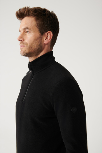 Avva Herren Schwarz Kältebeständig Half Zip Stehkragen Fleece Sweatshirt E 001068