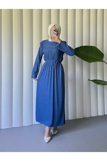 Modamorfo Padded Shoulder Laced Wrap Dress -Indigo