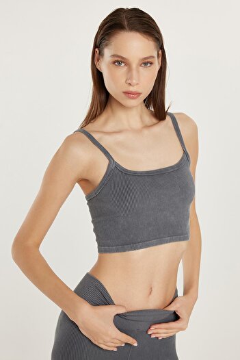 Tudors Women's Slim Fit Square Neck Plain Basic Gray Crop Tank Top