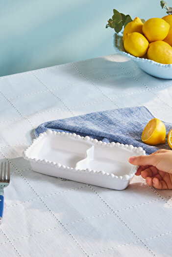 Karaca Perla Melamine Compartment Snack Bowl Rectangular 23 cm White