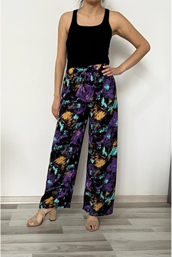 520CK Women's Trousers - Elastic Waist - Summer Viscose Fabric Trousers - Wide Leg