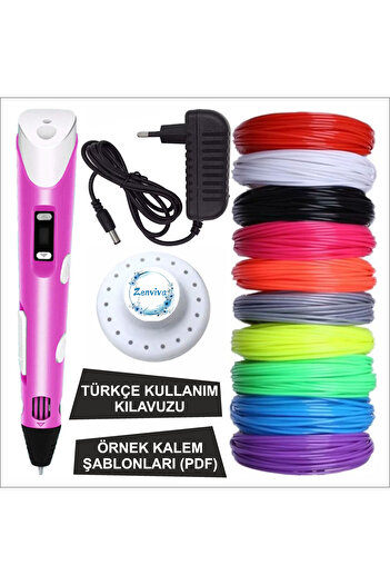 ZENVİVA Pink Color 3D Pen + 25 Colors Total 50 Meters Pla Filament + Template