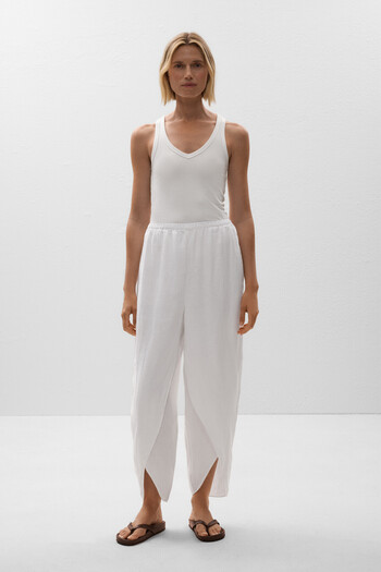 Oysho 100% linen barrel trousers with rounded slits