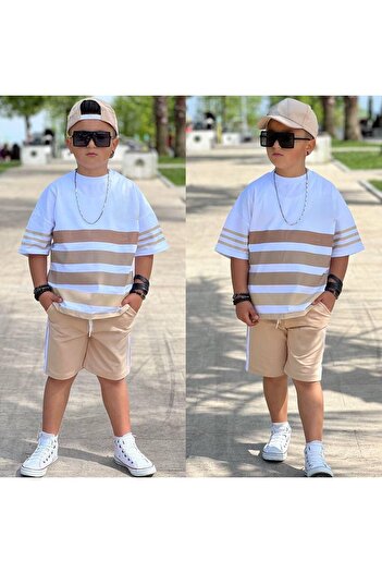 öykümgaleria Boy's Summer Top and Bottom Set with Shorts