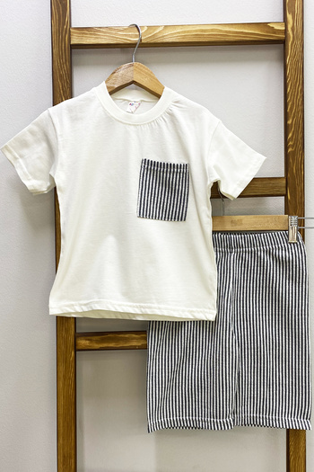 HÇM Boy's Shorts Suit with Striped Pocket Detail E15