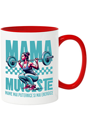 StoryGift Romania Mug with Strong Woman Sala Text Mom Works Stronger and More Energy, Ceramic, With Red Handle