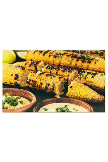 StoryGift Romania Canvas Print Portion of Grilled Corn Served with Bowls of Delicious Sauces, Ready to Eat