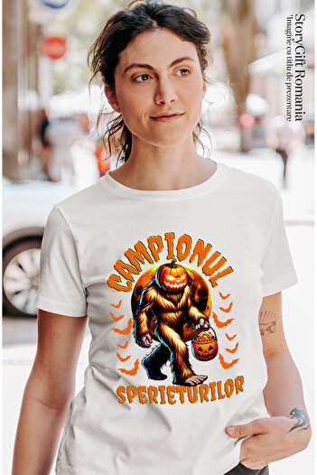 StoryGift Romania Tricou Femei campionul sperieturilor big-foot costumat H4ALLowen cu imprimeu pe WHT_M