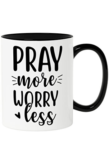StoryGift Romania Mug with a heart and a message that urges you to pray more and to take care of yourself, with a black handle
