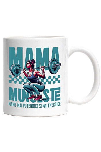 StoryGift Romania Mug with Strong Woman Sala Text Mom Works Stronger and More Energy, Ceramic, With White Handle