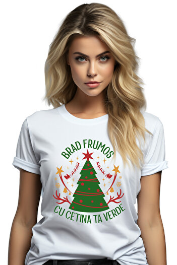 StoryGift Romania Women's T-shirt beautiful tree with your pine cones all green Christmas with print on the front, 100 WHT_L, STG61163