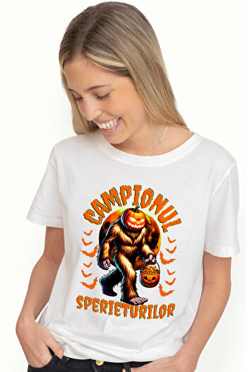 StoryGift Romania Tricou Femei campionul sperieturilor big-foot costumat H4ALLowen cu imprimeu pe WHT_M
