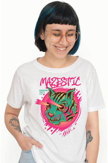 StoryGift Romania Tricou Femei Cu Craniu Schelete Motan Pisica Monstru Cu Ochii Laser, Text In Eng WHT_M