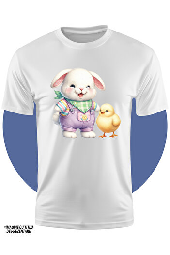 StoryGift Romania Children's T-shirt with a bunny standing next to a chicken, illustration, joy, I understand, STG4