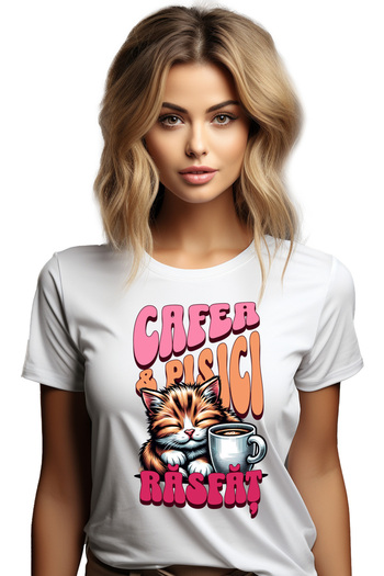 StoryGift Romania Women's T-shirt Cat next to the coffee mug spoiled animal lover with Printed on WHT_M