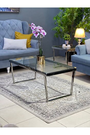 private house Silver center service table with white transparent glass 120*60*49