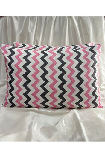 VODDİ Pink Zigzag Pattern |   2 Zippered Pillow Cases |   Overlock Sewing |   70% Cotton
