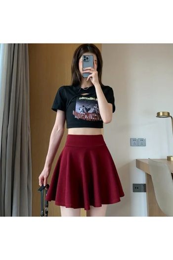 MAROVOAY Fusta mini evazată din lycra cu talie înaltă