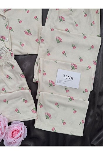 Lena Homewears Women's Rozaline Tulip Patterned 3-Piece Shorts Long Leg Short Sleeve Pajama Set