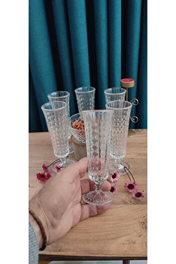 ORTAKÖY CENNETİ Flute Glass Remas Model 6 Stylish-Looking Presentation Bowls 130 Cc Volume 17 cm Length 6 cm Mouth Measurement