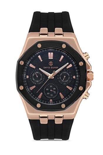 DAVID GUNER Rose Kaplamalı Siyah Kadranlı Erkek Kol Saati Dg-8396gd-r2