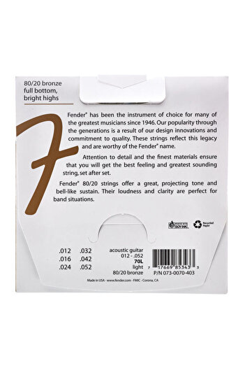 FENDER Fender 70L Acoustic Guitar String Set, 012-052
