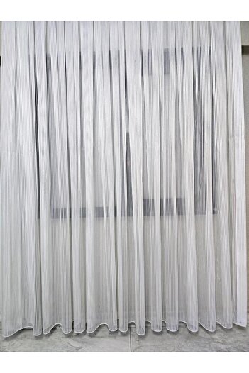 BBB Thick Striped Glitter Tulle Curtain Ecru 1 E 2.5 Pleated Et4010