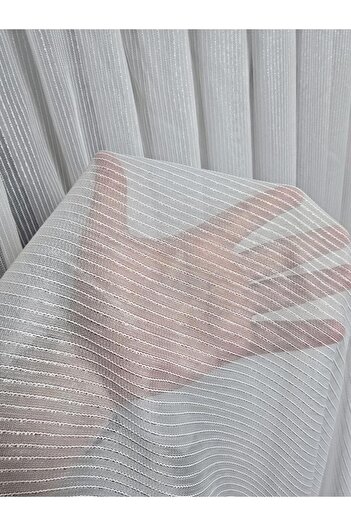 BBB Striped Silver Glitter Tulle Curtain Ecru 1 E 2.5 Pleated Et4020Gumus