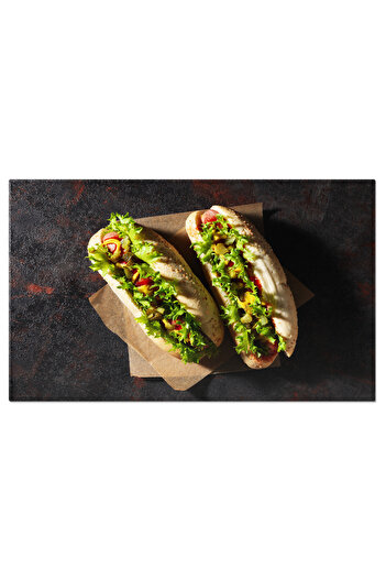 StoryGift Romania Canvas Print Hot Dogs On Paper On Dark Gray Background A Quick And Delicious Feast Prepared C
