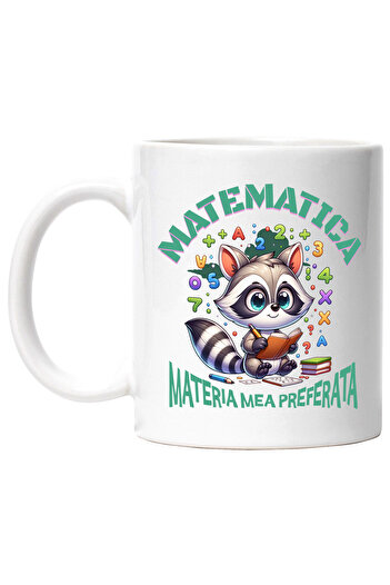 StoryGift Romania Cana cu Sconcs Cu Caiet Matematica Cifre Text matematica Materia Mea Preferata S, Cu Maner Alb STG