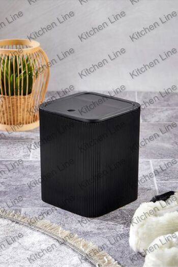Kitchen Line Model cu linie, capac rotund din plastic, pentru baie, bucătărie, coș de gunoi de blat, 4 litri, negru
