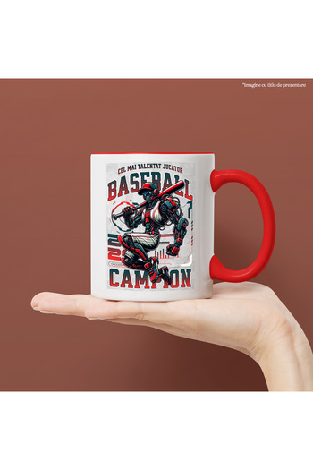 StoryGift Romania Robot Baseball Player Mug - Champion, Talented, 330ml, Ceramic with Red Handle, With ,STG