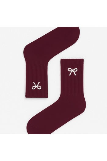 AYDK Bow Ribbon Embroidered Stylish Clothing Women's College Tennis Socket Socks Cotton