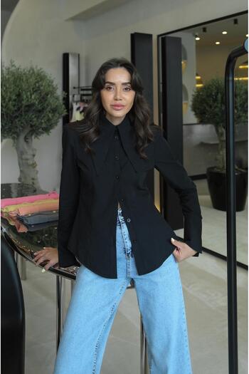 Havoş Black Wide Collar Padded Shirt