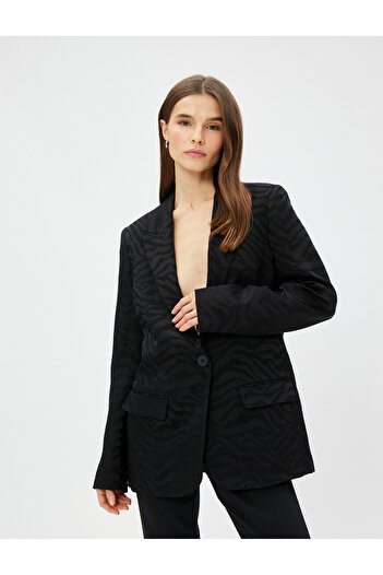 Koton Zebra Patterned Oversize Blazer Jacket Single Button