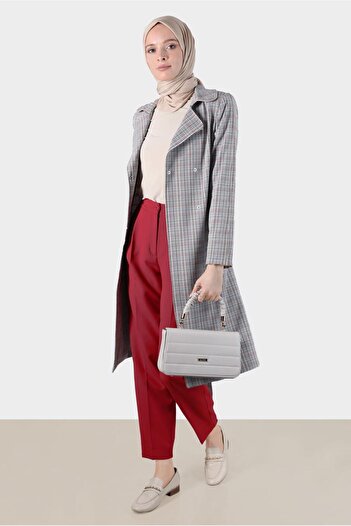 Alvina Plaid Patterned Belted Trench Coat 10596