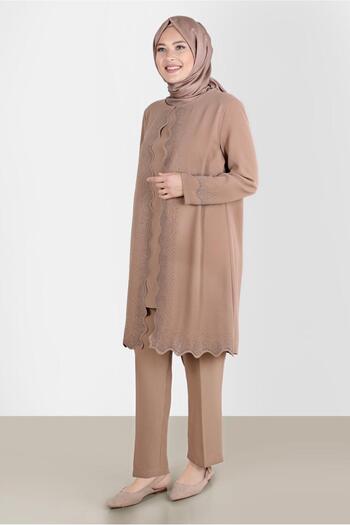 Alvina Crepe Double Pants.Stone Detailed - Set 20242