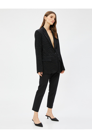 Koton Zebra Patterned Oversize Blazer Jacket Single Button